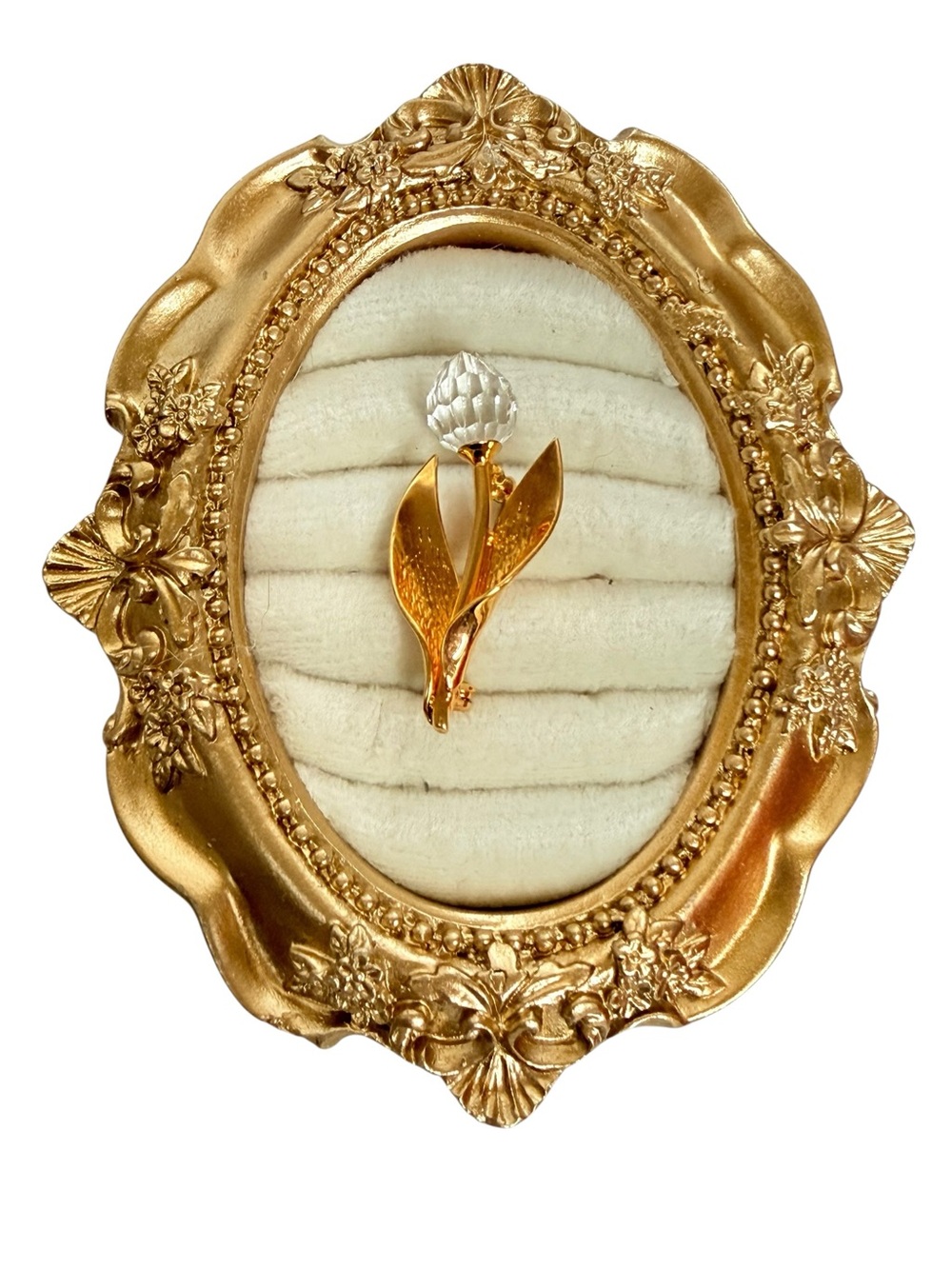 Swarovski Crystal Tulip Brooch Gold Tone Swan Signed vintage Faceted pin
